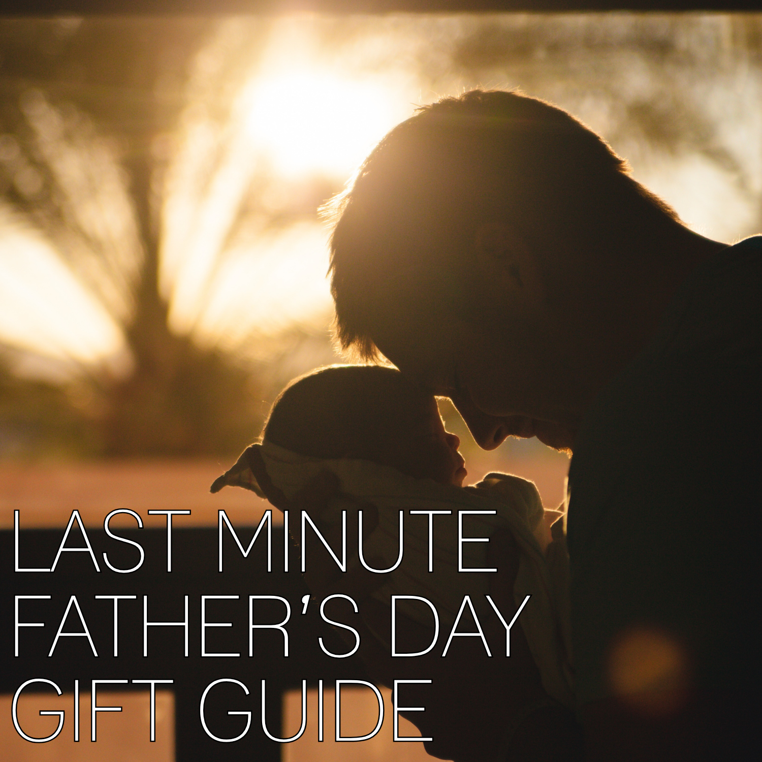 MAN WITH INFANT IN WRAP AGAINST A RURAL SUNSET