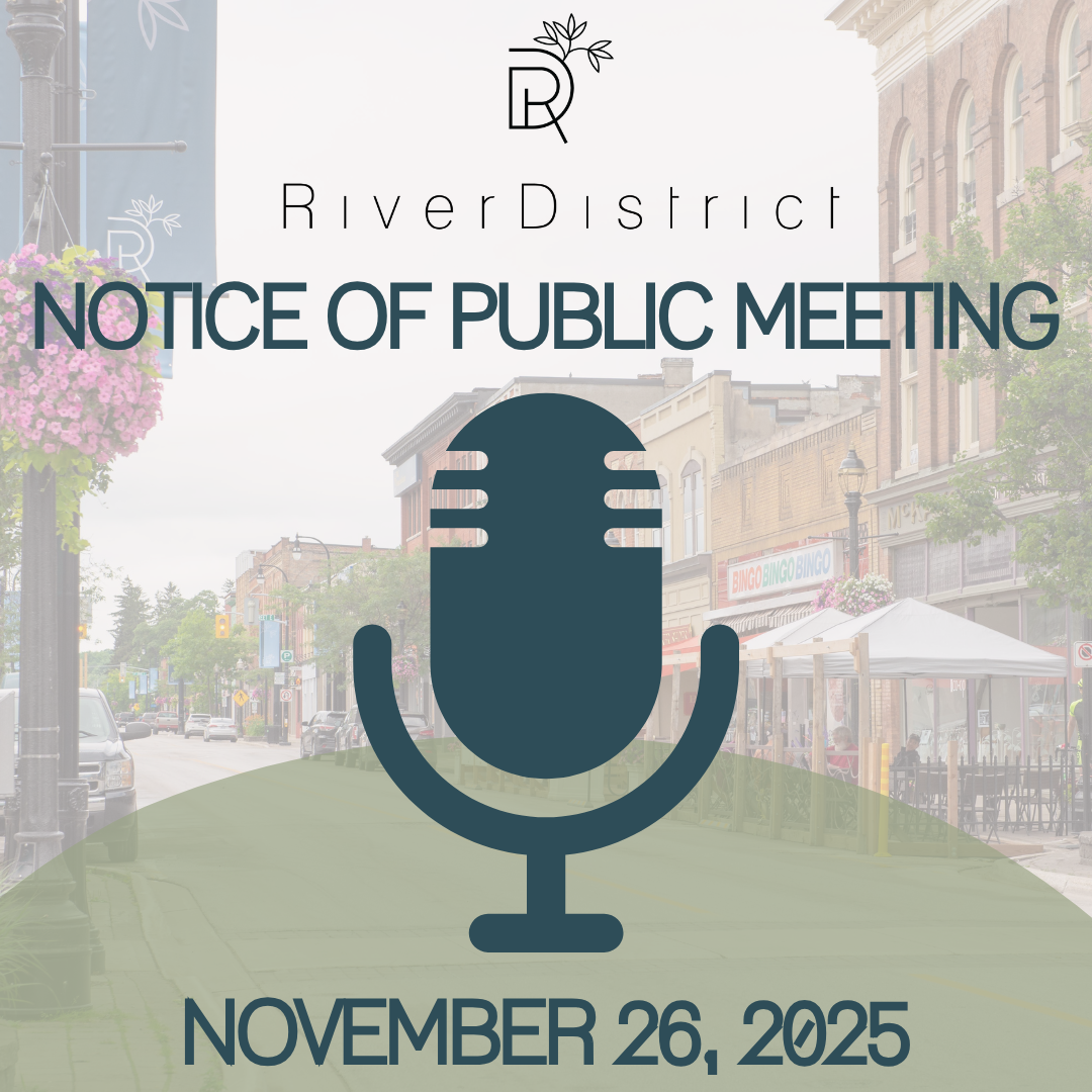 graphic of microphone and text over city scape