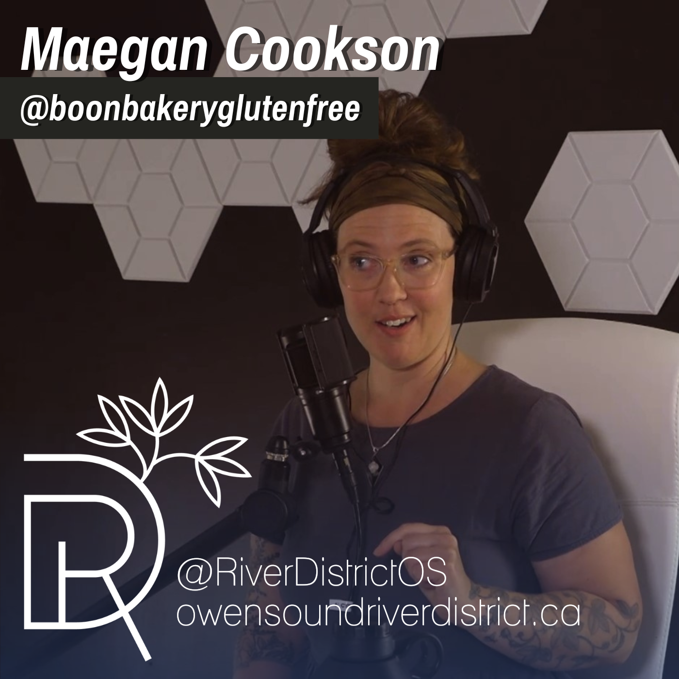 picture of Maegan Cookson in front of a podcast microphone