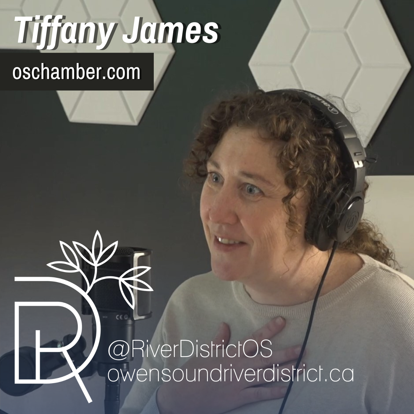 tiffany james in front of podcast microphone in studio