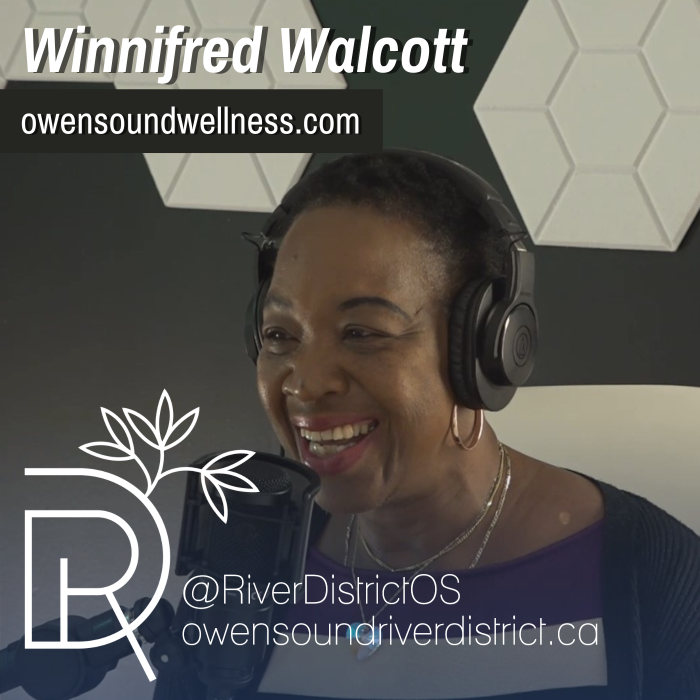 winnifred walcott in podcast studio behind mic