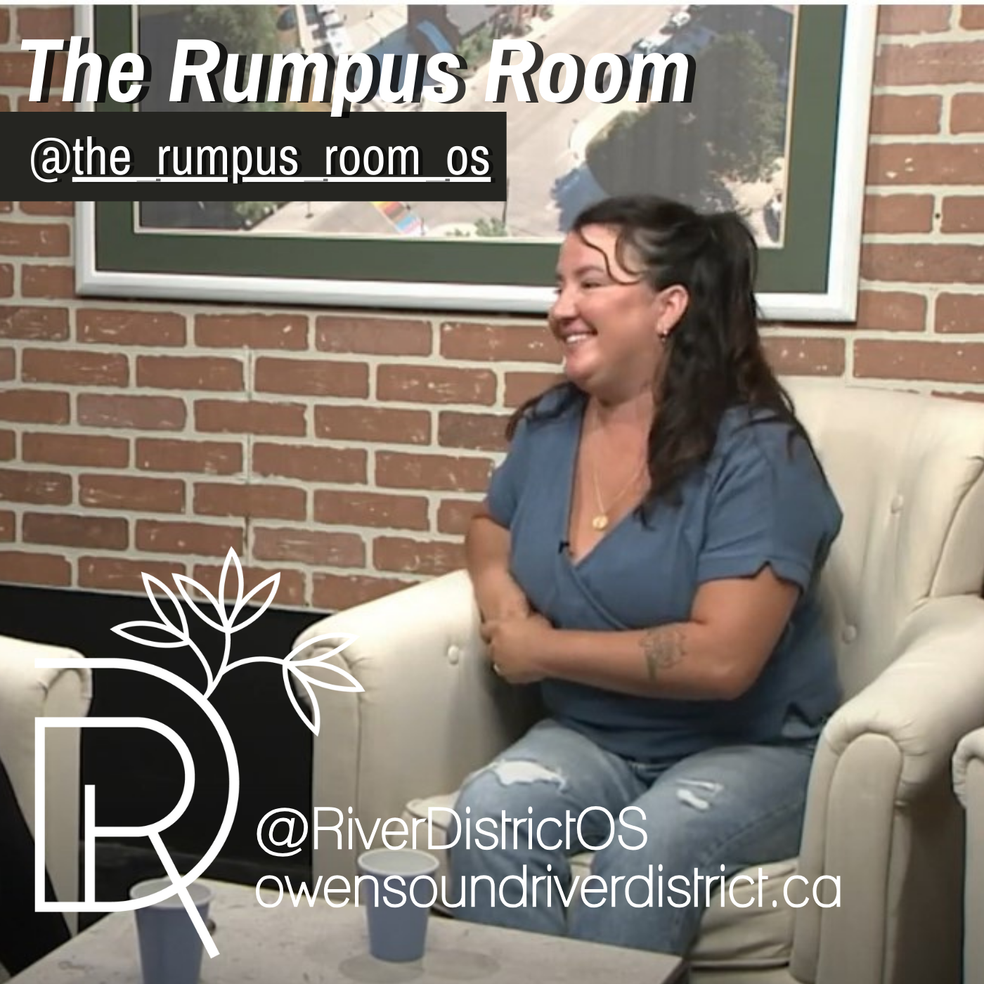 Maxine Kitto in Rogers podcast studio on white chair